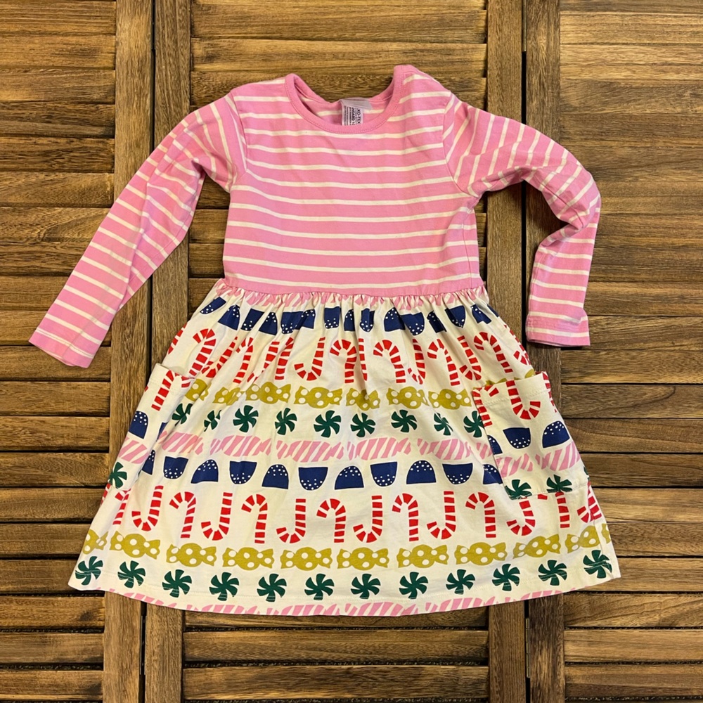 Hanna Andersson Pink Striped Long-Sleeved Dress with Multicolor Candy Skirt Sz 5